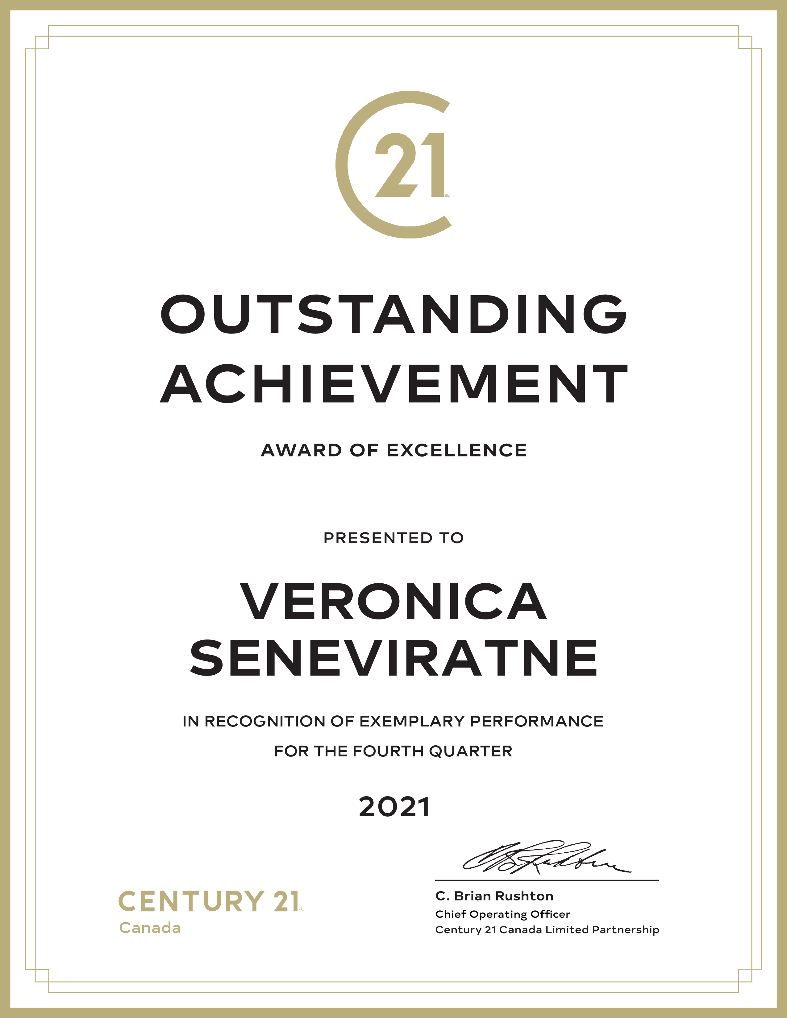 2021 4th Quarter Outstanding Achievement Award
